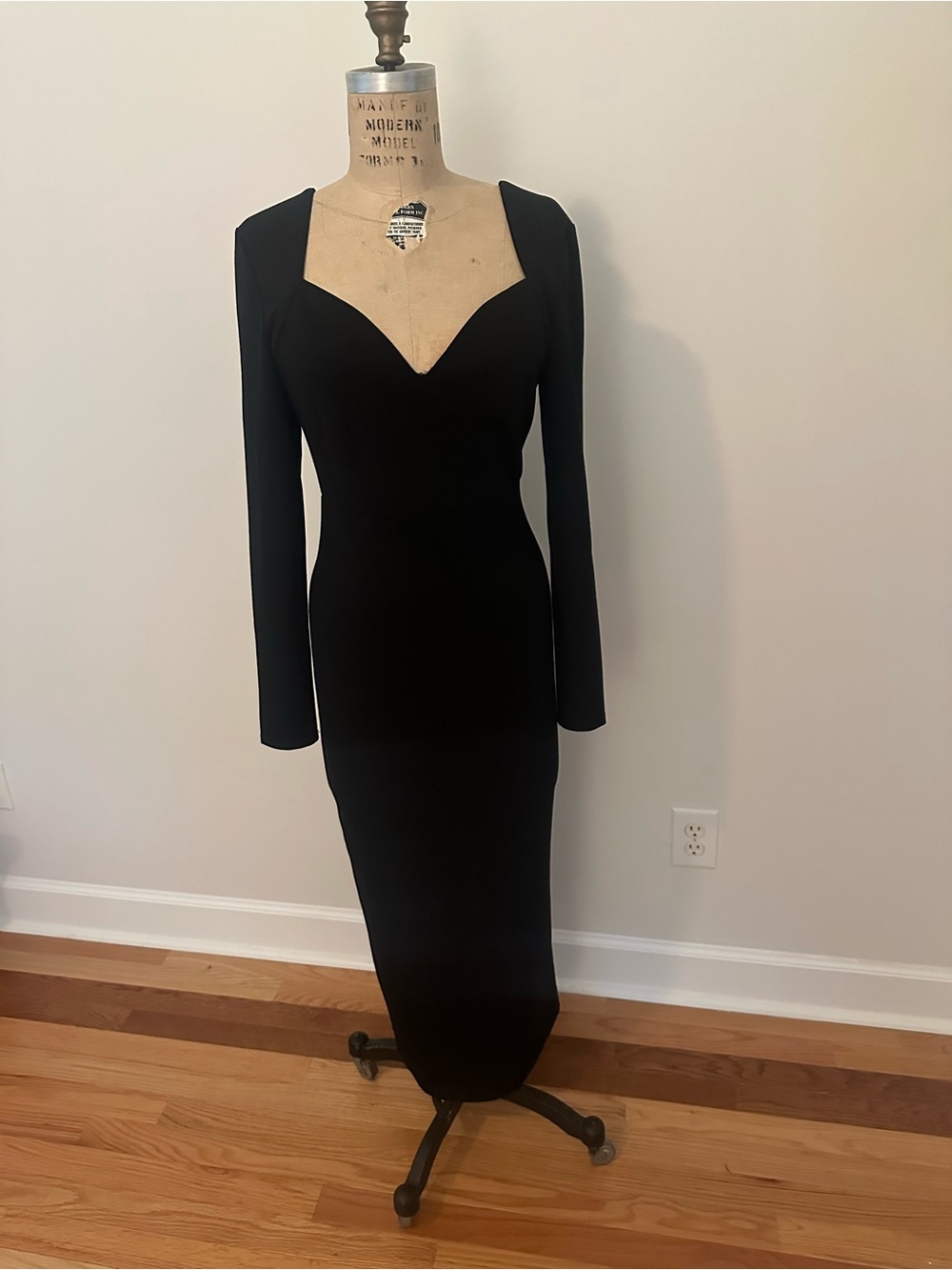 bebe Long Sleeve Black Bodycon Midi Dress